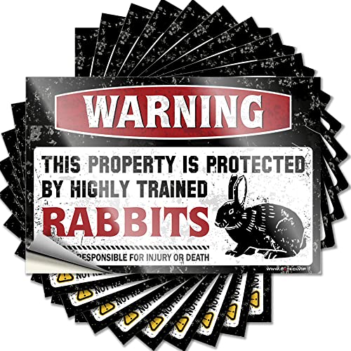 Streichaufkleber "Warning This Property is Protected by A Highly Trained Rabbits", lustiger Aufkleber für Erwachsene, Höhlentürschild (8 x 12 cm), 10 Stück von BDIX