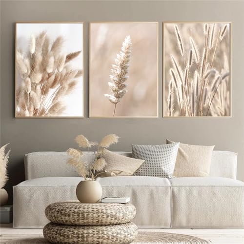 3 Poster Set Beige Gold Pusteblume, Moderne Pflanzenblätter Kunstposter, Stilvolle Nordic Wanddeko Bilder Gold Beige, Home Deco Poster Pflanzenblatt, Ohne Rahmen (B,60x90 cm) von BDKCYO