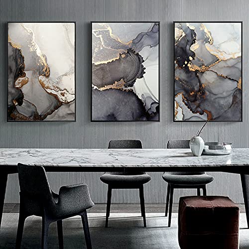 BDKCYO 3er Set Abstrakt Poster Set Marmor Bilder Schwarz Gold Kunst Wandbild Gold Textur Fluid Bild Wohnzimmer Home Deko Poster No Frame Leinwand (Schwarz Gold,50x70 cm) von BDKCYO