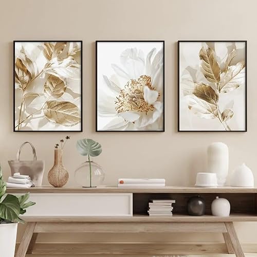 3er Set Beige Pflanzenblatt Bild Wandbilder Palmblatt Premium Poster Beige Blätter Moderne Natur Leinwandbilder Stilvolle Home Deko Bilder Beige Rahmenlos (B,40x60 cm) von BDKCYO