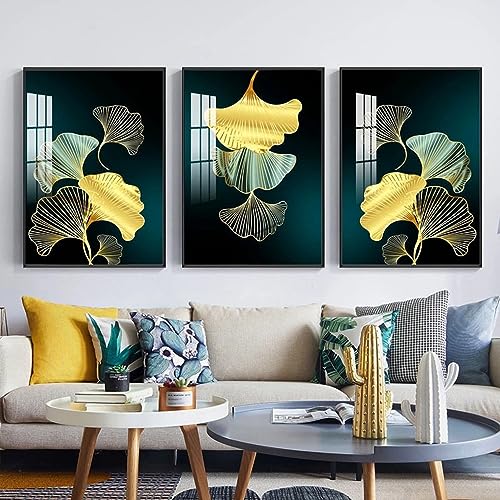 3er Set Bilder Grün Golden Pflanzenblatt Leinwand Abstrakte Goldener Blätter Poster 50x70cm Grün Gold Wanddekoration Leinwandbilder Ohne Rahmen (C,60x90 cm) von BDKCYO