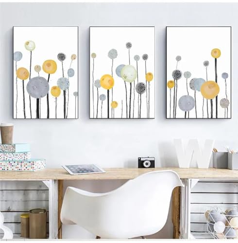 3er Set Leinwand Poster Schwarz Weiß Pusteblume Bilder Abstrakt Pflanzenblatt Wandbilder Wohnzimmer Deko Leinwand Schwarz Weiß Rahmenlos (C,20x30 cm) von BDKCYO