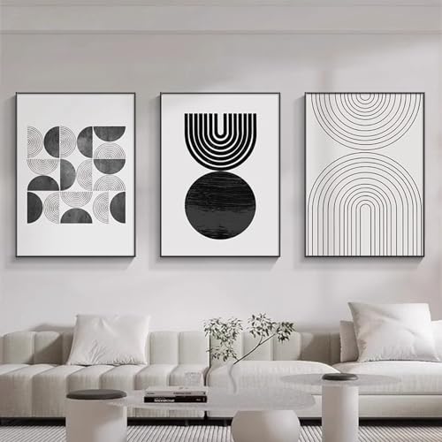 Abstrakt Leinwand Poster 3er Set Schwarz Weiß Grau Geometrische Line Bilder Modern Minimalistisch Wohnzimmer Leinwandbilder Ohne Rahmen (Schwarz Weiß,20x30 cm) von BDKCYO