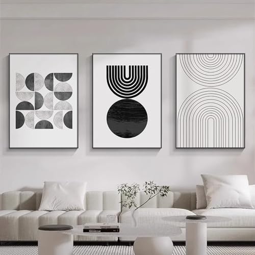 Abstrakt Leinwand Poster 3er Set Schwarz Weiß Grau Geometrische Line Bilder Modern Minimalistisch Wohnzimmer Leinwandbilder Ohne Rahmen (Schwarz Weiß,30x40 cm) von BDKCYO