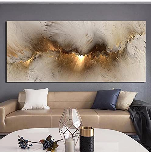 Abstrakte Bilder Gold Wohnzimmer Wandbilder Groß Leinwandbild Moderne Kunst Poster Gold Wolken Bild auf Leinwand Sonnenaufgang Bilder Kein Rahmen (80x160 cm) von BDKCYO