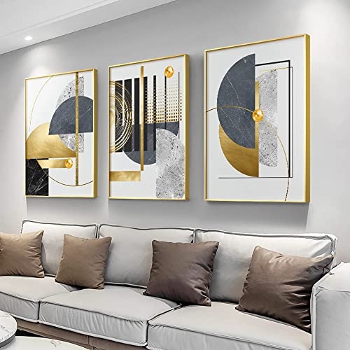 BDKCYO 3er Set Abstrakte Moderne Leinwandbilder Geometrie Schwarz Weiß Gold Wandbilder Wohnzimmer Schlafzimmer Deko Poster Leinwand Gold Kein Rahmen (A,60x90 cm) von BDKCYO