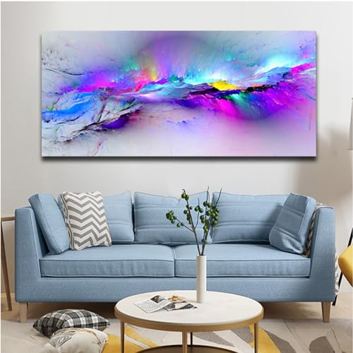 Leinwand Bilder Abstrakt 140x70 cm 1 Teilig Leinwandbilder Bunte Aurora Bild auf Leinwand Groß Wohnzimmer Schlafzimmer Wandbild Kunstdruck Wanddeko No Frame (Bunte,60x120 cm) von BDKCYO