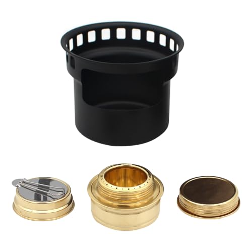 Alkoholkocher, tragbar, leicht, Messing, Spirituosenbrenner mit Herdabdeckung, Mini-Aluminium-Campingkocher für Outdoor, Camping, Wandern, Rucksackreisen Alkoholkocher, tragbar, leicht, Messing, Spirituosenbrenner mit Herdabdeckung, Mini-Aluminium-Campingkocher für Outdoor, Camping, Wandern, Rucksackreisen von BDKMMS