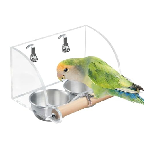 Vogelfutter-Wassernapf, Edelstahl, doppelte Papageiennäpfe mit Holzstange, abnehmbarer Vogelkäfig-Futterspender für Sittiche, Psittacus Erithacus, Lovebirds, Wellensittiche Vogelfutter-Wassernapf, Edelstahl, doppelte Papageiennäpfe mit Holzstange, abnehmbarer Vogelkäfig-Futterspender für Sittiche, Psittacus Erithacus, Lovebirds, Wellensittiche von BDKMMS