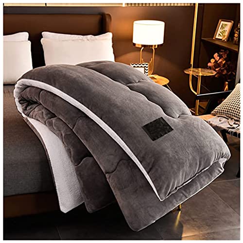 BDMFJY Bettdecke Baumwolle Winter, Winter Warmer Lamm Samtkern, Dicker Warmer Plüsch - Plus Samtkern Steppdecke Wintersteppdecke, Einfarbig,Grau,150x200cm(3.5kg) von BDMFJY