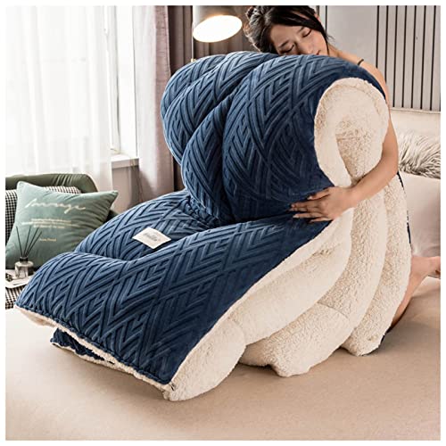 BDMFJY Bettdecke Baumwolle Winter - Winter Warmer Lamm Samtkern, Dicker Warmer Plüsch - Plus Samtkern Steppdecke Wintersteppdecke AB Version,Blau,220x240cm(5kg) von BDMFJY