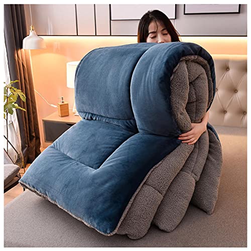BDMFJY Steppdecke, Flauschige Kaschmir Steppdecken für Allergiker Duvet, Verdicken Sie Lamm Kaschmir Decke Winter Weiche Warme Bettdecke Bettwäsche,Blau,220x240cm（5kg） von BDMFJY