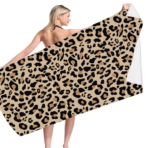 BDQYLOUJ Badetuch Mit Leopardenmuster, Leopardenmuster Strandtuch, Sommer Strandtücher Schnelltrocknend Sand Proof Saugfähig Handtücher Für Kinder Und Erwachsene, 75 * 150cm von BDQYLOUJ