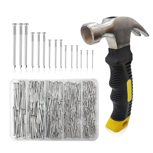 400 Stück Nägel zum Aufhängen von Bildern mit 227 g gelbem kleinem Hammer, kleine Nägel zum Aufhängen von Bildern, Hardware, Bilderaufhänger, Sortimentsset, 5 Größen, Wandnägel für Zuhause, Büro, DIY 400 Stück Nägel zum Aufhängen von Bildern mit 227 g gelbem kleinem Hammer, kleine Nägel zum Aufhängen von Bildern, Hardware, Bilderaufhänger, Sortimentsset, 5 Größen, Wandnägel für Zuhause, Büro, DIY von BDS-HOME