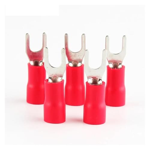 elektrische Steckverbinder， 100pcs AWG12-10 SV Terminal Insulated Wiring Terminals Spade Fork Connector Furcate Cable Wire Connector Wire Crimp Terminals(Red,SV5.56) von BDSHGRDH