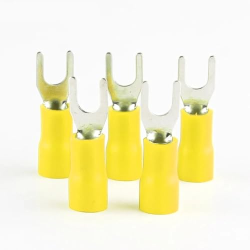 elektrische Steckverbinder， 100pcs AWG22-16 SV Terminal Insulated Wiring Terminals Spade Fork Connector Furcate Cable Wire Connector Wire Crimp Terminals(Yellow,SV1.254) von BDSHGRDH
