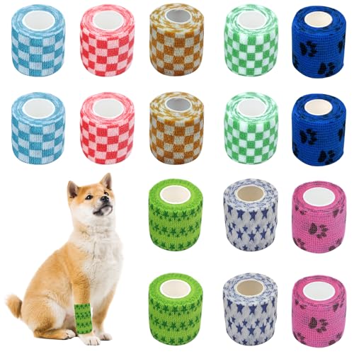 BDSHUNBF 16 Rollen Selbstklebender Verband Vet Wrap Pet Selbsthaftende Bandage Erste Hilfe Elastische Binde Kohäsive Bandage Fixierbinde Cohesive Bandage Haftbandage für Hund Handgelenk Knöchel Finge von BDSHUNBF