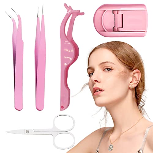 BDSHUNBF 5 Stücke Pinzetten Set, mit Schere und Wimpernzange, Professionelle Pinzette Wimpern, Edelstahl Pinzetten Gebogene Gerade Pinzette, Multifunktionale Pinzette, Pinzette für Frauen von BDSHUNBF