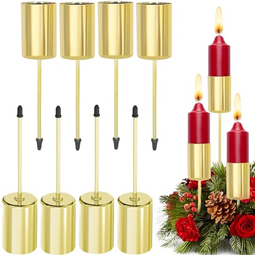 BDSHUNBF 8 Stück Adventskranz Kerzenhalter, Kerzenhalter Adventskranz, Adventskranz Stabkerzenhalter, Kerzenhalter für Stabkerzen Adventskerzenhalter, Retro Stabkerzenhalter Adventskranz Gold von BDSHUNBF