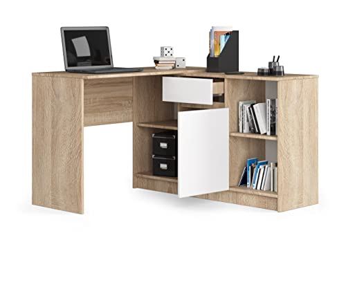 BDW 2-in-1 Schreibtisch- und Kommodenplatz-Set - Schreibtisch Eckschreibtisch – Schreibtisch Ecke – Gaming Ecktisch – Office Desk – Schreibtisch Home Office – 120x79x129cm – Eiche Sonoma/Weiss von BDW