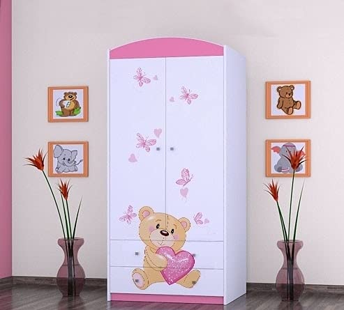 BDW 2-türiger Kleiderschrank mit Schubladen/Kleiderbügeln/Regalen/Kinderzimmer/Kleiderschrank / 88x55x187cm / 18mm Plattenstärke von BDW