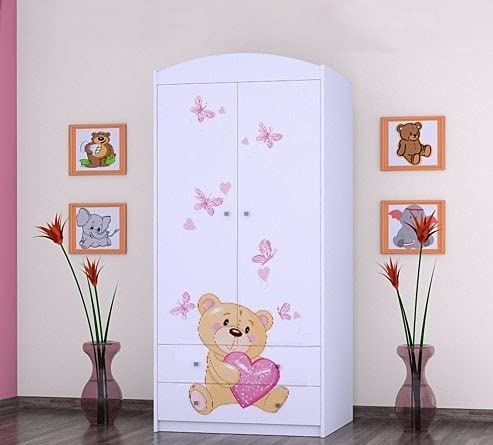 BDW 2-türiger Kleiderschrank mit Schubladen/Kleiderbügeln/Regalen/Kinderzimmer/Kleiderschrank / 88x55x187cm / 18mm Plattenstärke von BDW