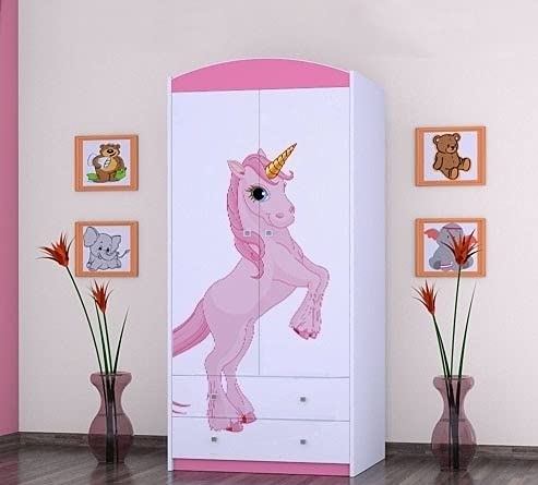 BDW 2-türiger Kleiderschrank mit Schubladen/Kleiderbügeln/Regalen/Kinderzimmer/Kleiderschrank / 88x55x187cm / 18mm Plattenstärke! von BDW