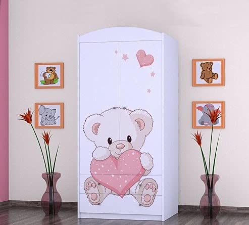 BDW 2-türiger Kleiderschrank mit Schubladen/Kleiderbügeln/Regalen/Kinderzimmer/Kleiderschrank / 88x55x187cm / 18mm Plattenstärke! von BDW