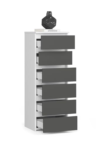 BDW 6-schubladen-kommode - Stilvoll, Robust Und Vielseitig - Sideboard Buffetschrank - Sideboard Kommode - Kommode - 40x109x35 cm - Weiss/Grau von BDW
