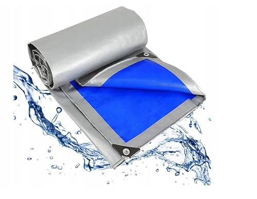 BDW Abdeckplane 75g - Stark - Frostbeständig - Mit UV-Filter - Silberblau - 220-260 N - Wasserdicht - Langlebige Struktur - Aluminiumtüllen alle 1m - 10x12m von BDW