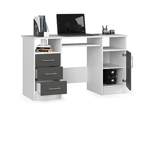 BDW Ana Schreibtisch – Moderner Gamingtisch – Gaming Desk - Gaming Tisch – Gaming Schreibtisch - Kleiner Schreibtisch - Computertisch 124x74x52cm – Weiss/Grau von BDW