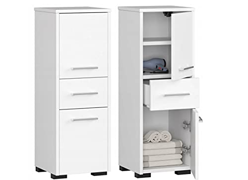 BDW Badezimmerschrank, weißer hoher moderner Badezimmerschrank, viel Stauraum, geeignet für kleine Räume. Universelles Design funktioniert in jedem Interieur. Abmessungen: 30 x 85 x 30 von BDW