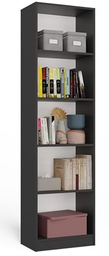 BDW Bücherregal 5 Fächer Standregal Aktenregal Wandregal Raumteiler Regal Raumtrenner Büroregal Mehrzweckregal 50x30x182cm Holzwerkstoff (Anthrazit) von BDW