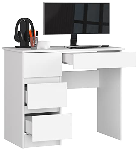 BDW Büroschreibtisch mit 4 Schubladen - Gamingtisch – Gaming Desk - Computertisch - Gaming Tisch – Gaming Schreibtisch - Kleiner Schreibtisch 90x77x50cm - Weiss von BDW