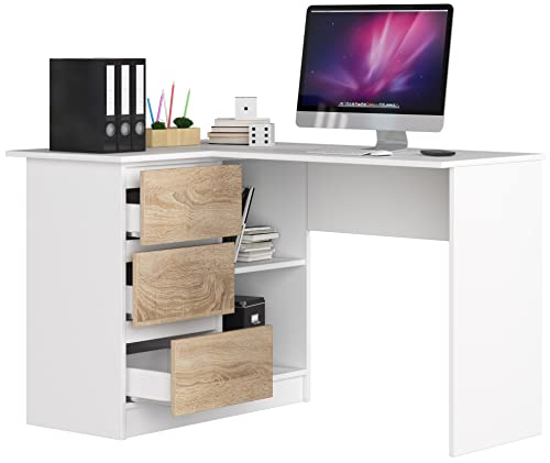 BDW Eckschreibtisch Links, 3 Schubladen und 2 Regale, Schreibtisch mit Regalen, viel Platz zum Entfalten, für Jugendzimmer, Arbeitstisch, Bürotisch 124x77x85 cm, Weiss/Eiche Sonoma BDW Eckschreibtisch Links, 3 Schubladen und 2 Regale, Schreibtisch mit Regalen, viel Platz zum Entfalten, für Jugendzimmer, Arbeitstisch, Bürotisch 124x77x85 cm, Weiss/Eiche Sonoma von BDW