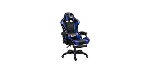 BDW - Gaming-/ Büro Stuhl - Ergonomischer Gamer Sessel - Drehbar - mit Rollen - Verstellbare Rückenlehne - mit Fußstütze und Massagefunktion - Höhenverstellbar - Racing Stil - Blau von BDW
