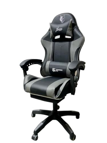 BDW - Gaming-/ Büro Stuhl - Ergonomischer Gamer Sessel - Drehbar - mit Rollen - Verstellbare Rückenlehne - mit Fußstütze und Massagefunktion - Höhenverstellbar - Racing Stil - Grau von BDW