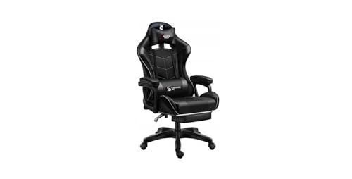 BDW - Gaming-/ Büro Stuhl - Ergonomischer Gamer Sessel - Drehbar - mit Rollen - Verstellbare Rückenlehne - mit Fußstütze und Massagefunktion - Höhenverstellbar - Racing Stil - Schwarz von BDW