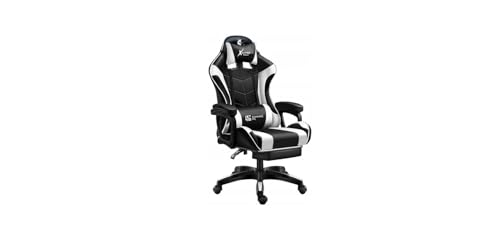 BDW - Gaming-/ Büro Stuhl - Ergonomischer Gamer Sessel - Drehbar - mit Rollen - Verstellbare Rückenlehne - mit Fußstütze und Massagefunktion - Höhenverstellbar - Racing Stil - Weiss von BDW