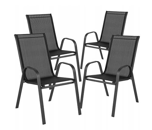 BDW Gartenstühle Stapelstuhl Camping Stapelbar Hochlehner Terrassenstuhl Textilene Stahlgestell für Gärten Innenhöfe Balkone, Stapelbar, 150 kg Belastbar, 92 x 54 x 65 cm, Schwarz (4) von BDW