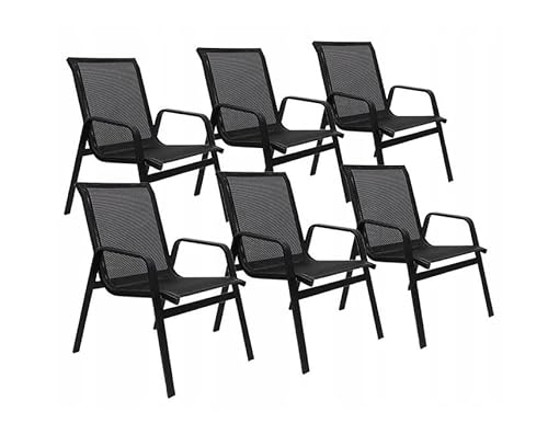 BDW Gartenstühle Stapelstuhl Camping Stapelbar Hochlehner Terrassenstuhl Textilene Stahlgestell für Gärten Innenhöfe Balkone, Stapelbar, 150 kg Belastbar, 92 x 54 x 65 cm, Schwarz (6) von BDW