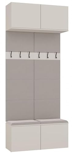 BDW HAGA 2er-Set, Garderobenpaneel mit Sitzbank und Schrank, Garderobenschränke, Flur & Diele 238 cm Höhe, 100cm Breit, 35 cm Tief, von BDW