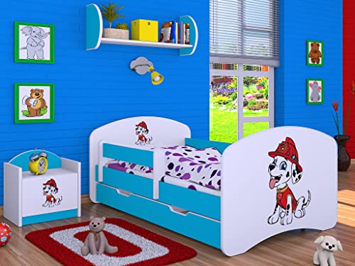 BDW Kinderbett Super Hunde Paw - Babybett mit Matratze und Schublade - Bequem und Langlebig Rausfallschutz Bett - Kinderzimmer - Blau (Motiv 4) - 160x80 von BDW