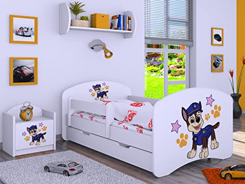 BDW Kinderbett Super Hunde Paw - Babybett mit Matratze und Schublade - Bequem und Langlebig Rausfallschutz Bett - Kinderzimmer - Weiß (Motiv 5) - 190x90 von BDW