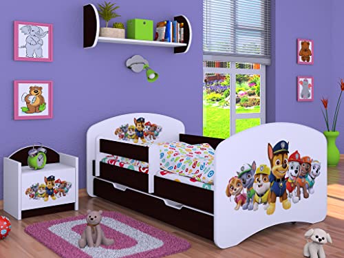 BDW Kinderbett Super Hunde Paw - Babybett mit Matratze und Schublade - Bequem und Langlebig Rausfallschutz Bett - Kinderzimmer - Wenge (Motiv 3) - 140x70 von BDW