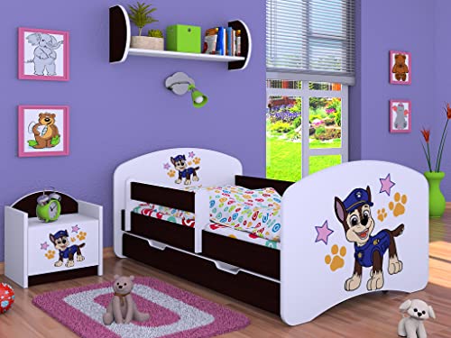 BDW Kinderbett Super Hunde Paw - Babybett mit Matratze und Schublade - Bequem und Langlebig Rausfallschutz Bett - Kinderzimmer - Wenge (Motiv 5) - 160x80 von BDW