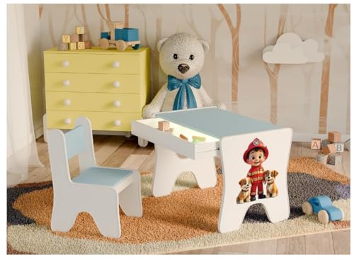 BDW Kinderschreibtisch-Stuhl-Set BLAU ergonomischer Spieltisch mit geräumiger Schublade - Kinder-Lern- und Spieltisch - Kindermöbel, für den Kindergarten (1) von BDW