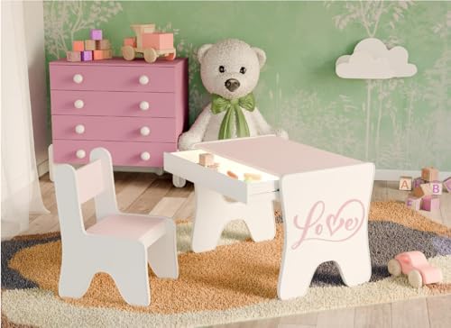 BDW Kinderschreibtisch-Stuhl-Set ROSA ergonomischer Spieltisch mit geräumiger Schublade - Kinder-Lern- und Spieltisch - Kindermöbel, für den Kindergarten (4) von BDW