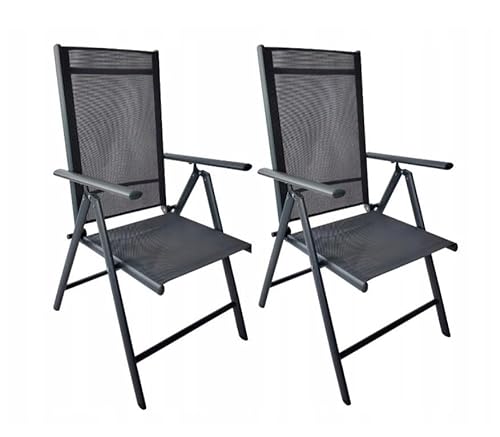 BDW Klappbare Aluminium-Gartenstühle, 2er-Set, Textilene, Hochlehner Klappbar, Balkonstühle, bis 150kg Verstellbare Rückenlehne, 107 x 56 x 65 cm, Grau von BDW