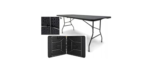 BDW Klapptisch - Schwarz - Eckig - mit Metallbeinen und Kunststoffplatte - für Garten Camping Grill Balkon Buffet Catering - Klappbar - Koffer-Tisch mit Tragegriff - Platzsparend - 240 x 75 cm von BDW